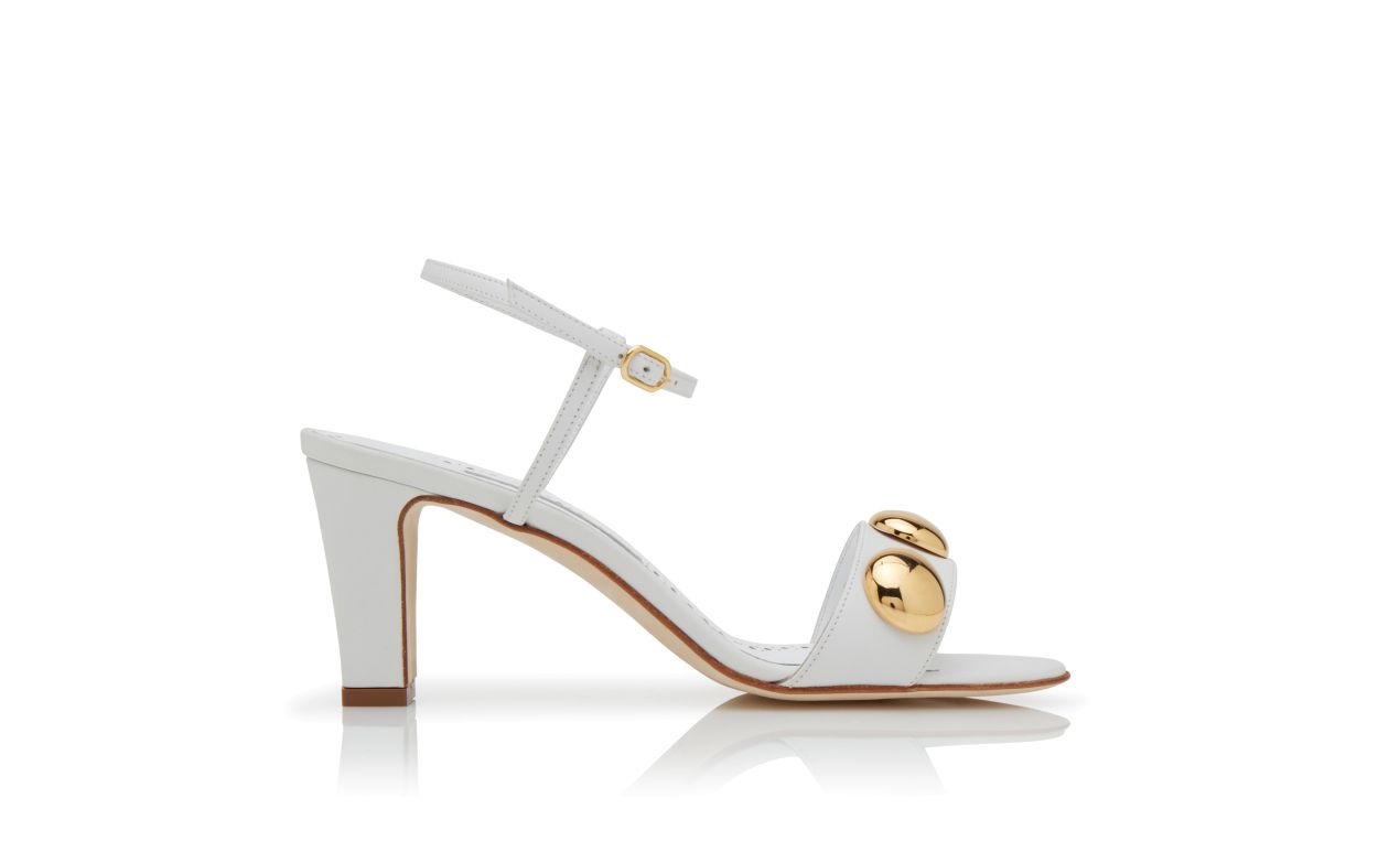 Designer Cream Calf Leather Ankle Strap Sandals - Image Side View