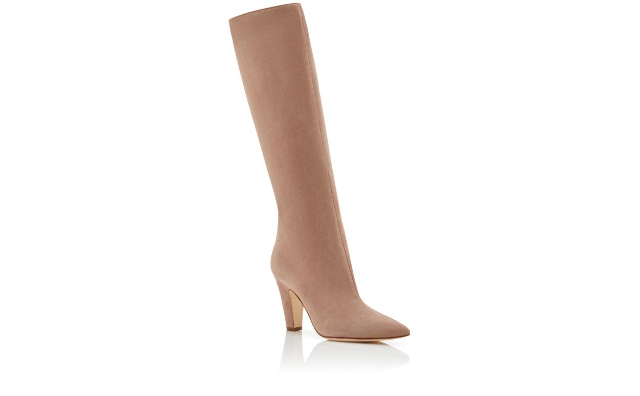 Designer Dark Beige Suede Knee High Boots - Image Upsell