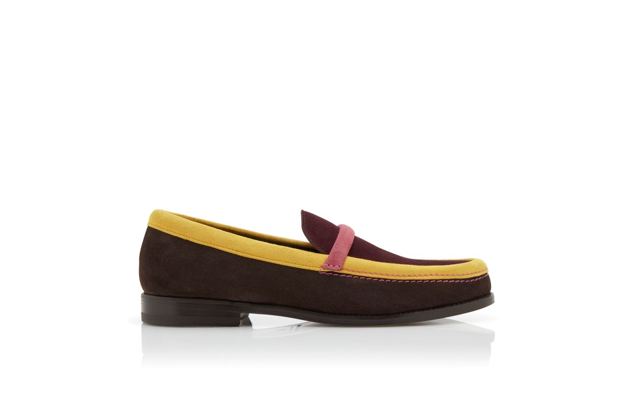 Designer Brown, Pink, Yellow and Red Crosta Loafers - Image Side View