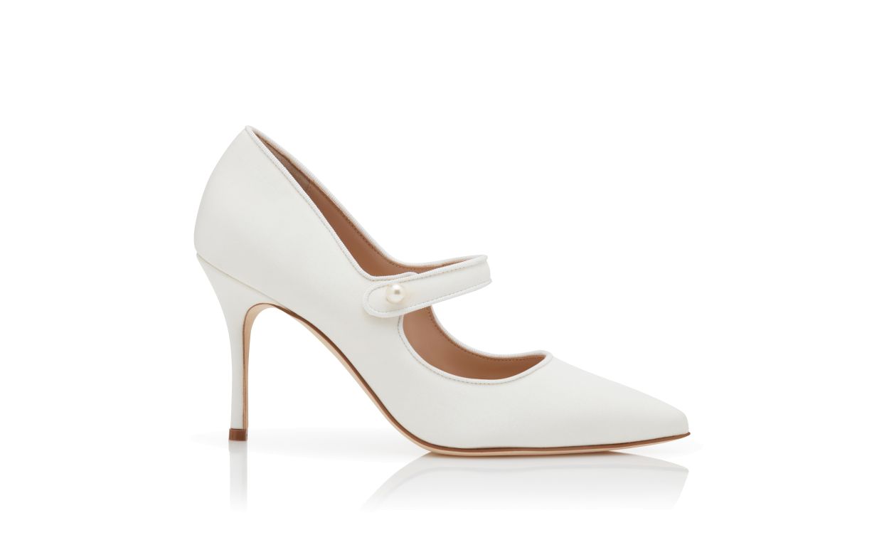 Designer White Crepe De Chine Mary Jane Pumps
 - Image Side View