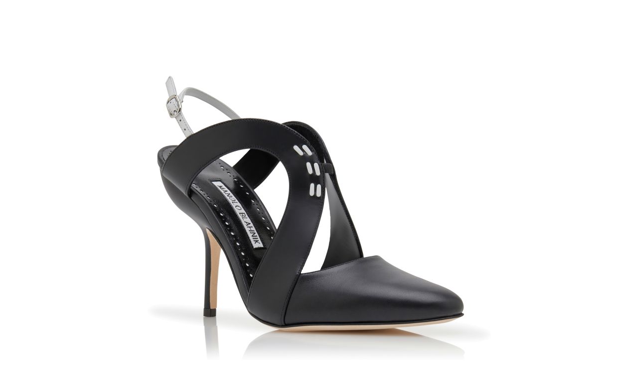 Designer Black Calf Leather Slingback Pumps - Image Upsell