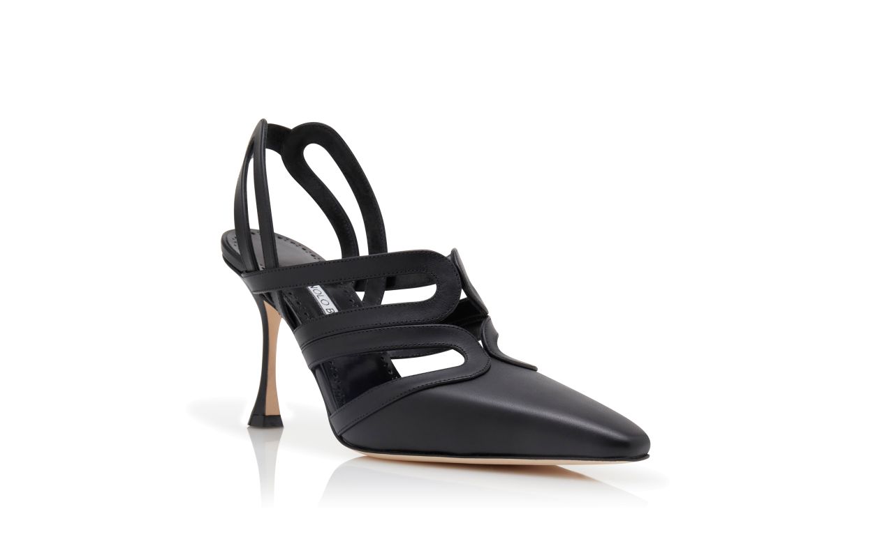 Designer Black Calf Leather Slingback Pumps - Image Upsell