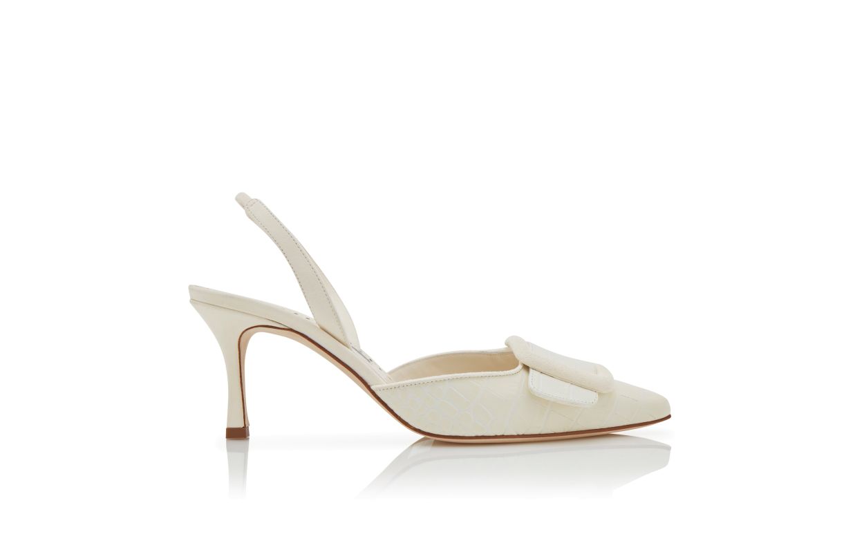 Designer Cream Calf Leather Slingback Pumps - Image Side View