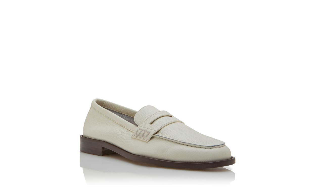 Designer White Calf Leather Penny Loafers - Image Upsell