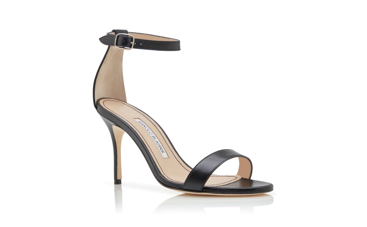 Designer Black Nappa Leather Ankle Strap Sandals
 - Image Upsell