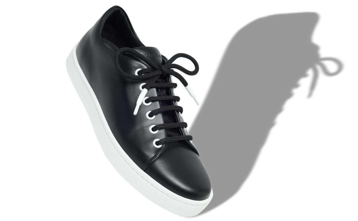 Designer Black Calf Leather Lace-Up Sneakers  - Image small_image