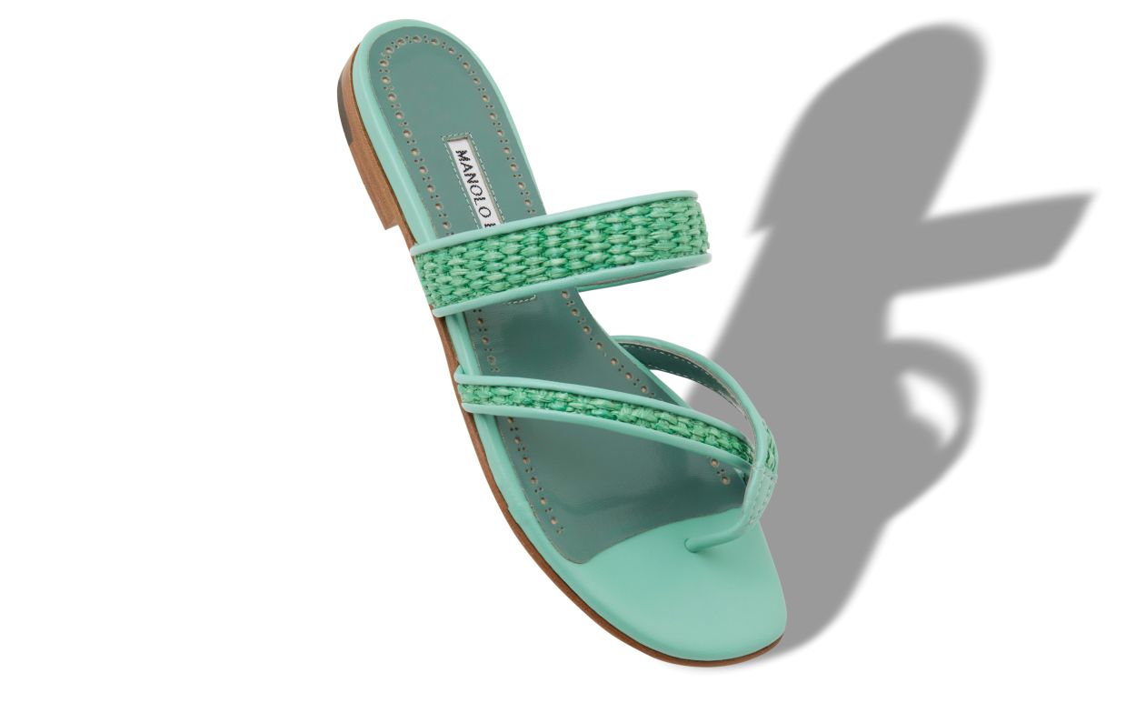 Designer Green Raffia Flat Sandals  - Image small_image