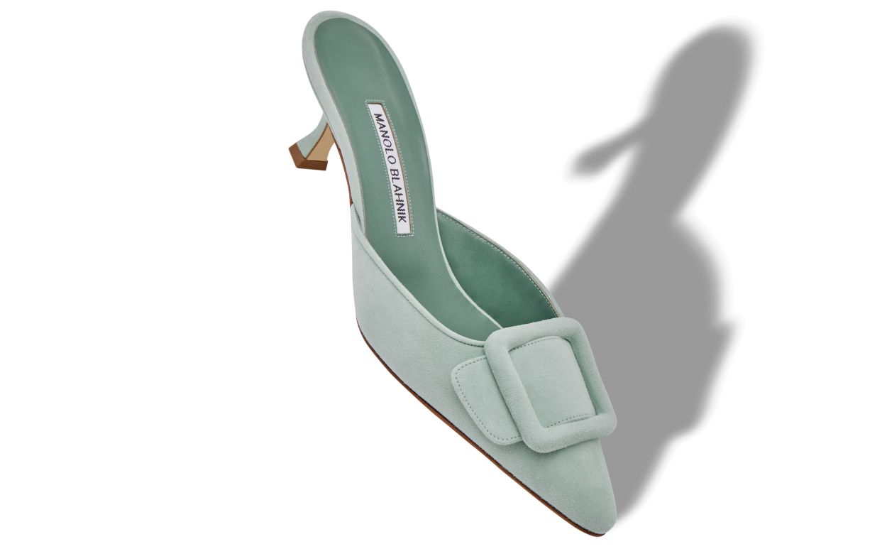 Designer Light Green Suede Buckle Detail Mules - Image small_image