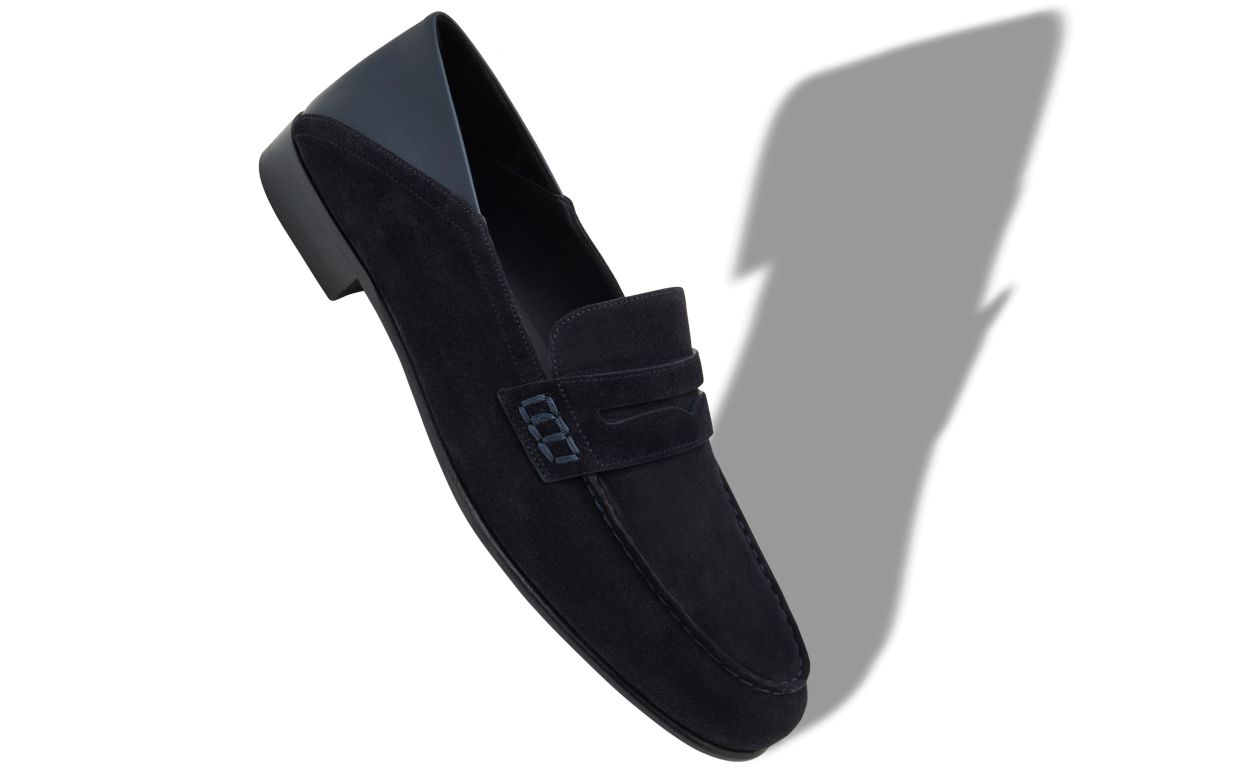 Designer Navy Blue Suede Penny Loafers  - Image small_image