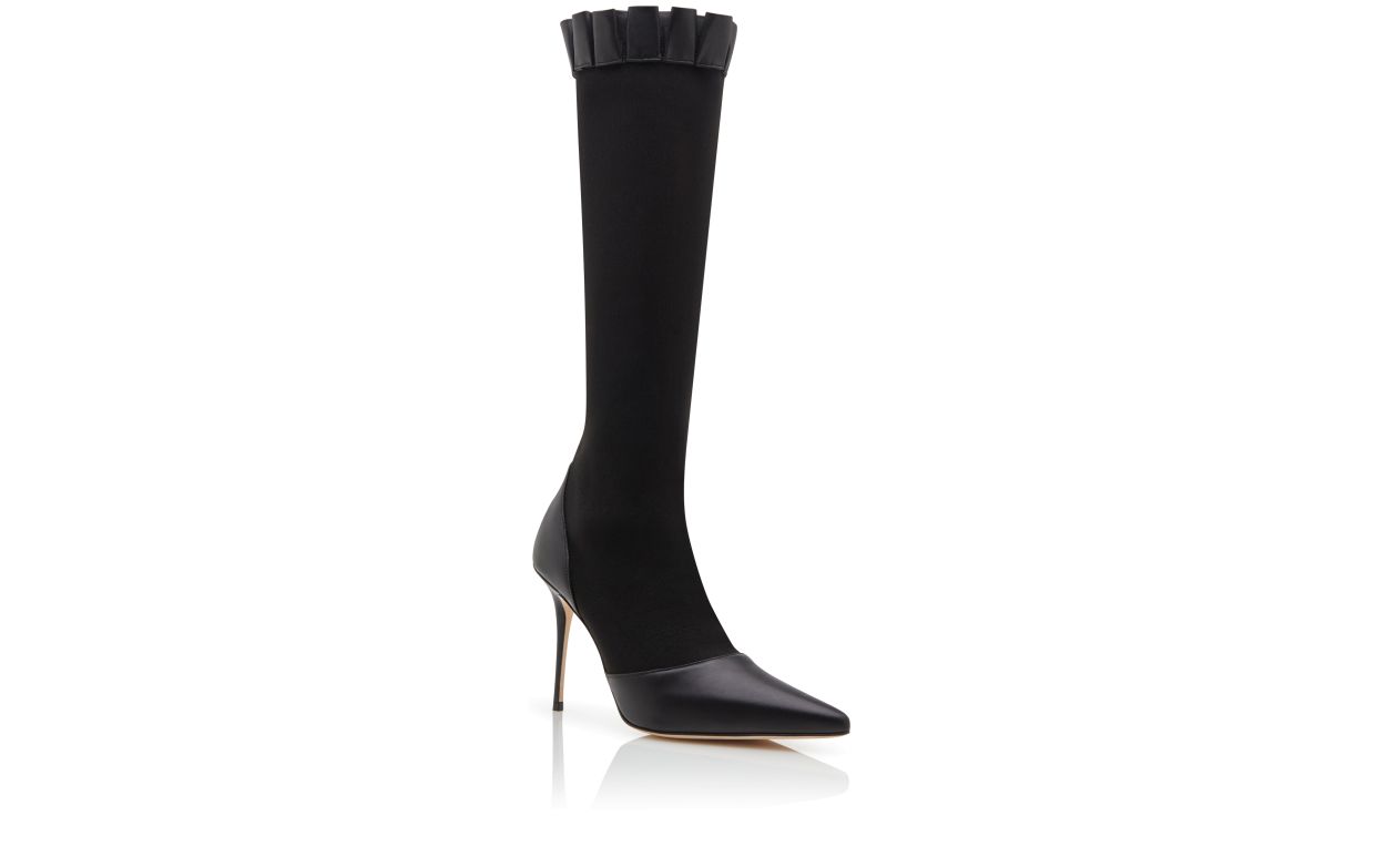 Designer Black Nappa Leather Knee High Boots - Image Upsell