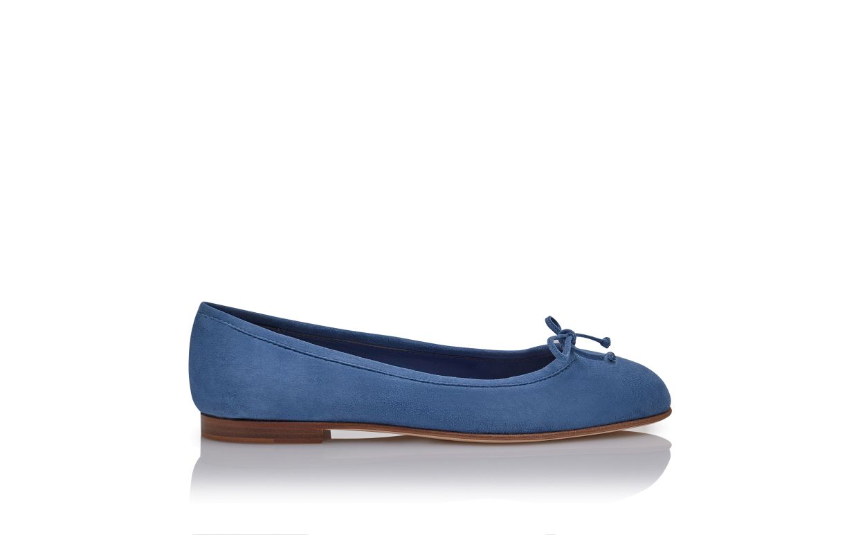 Designer Blue Suede Ballerina Flats - Image Side View