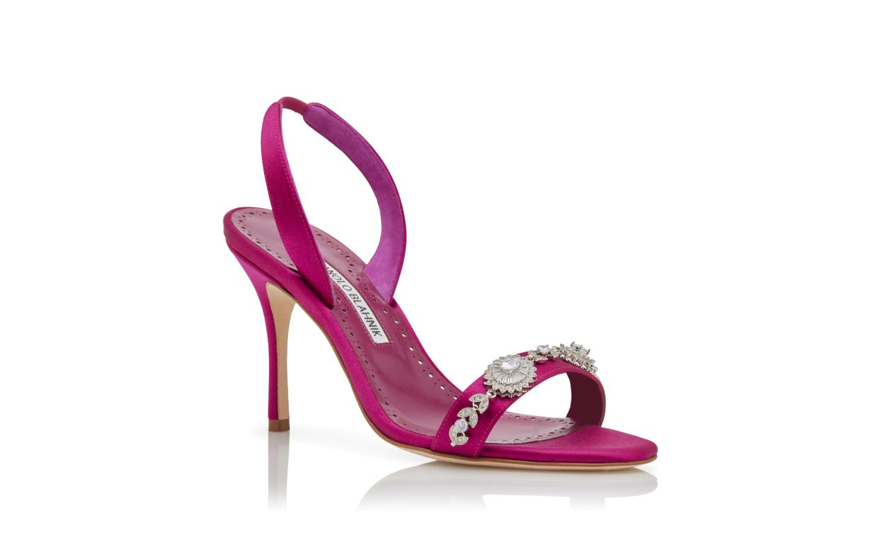 Designer Pink Satin Embellished Slingback Sandals - Image Upsell