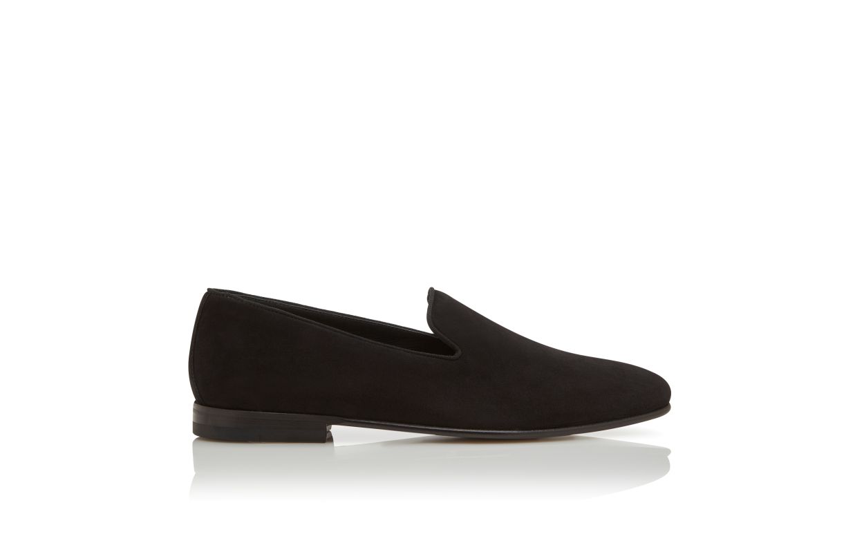 Designer Black Suede Loafers - Image Side View