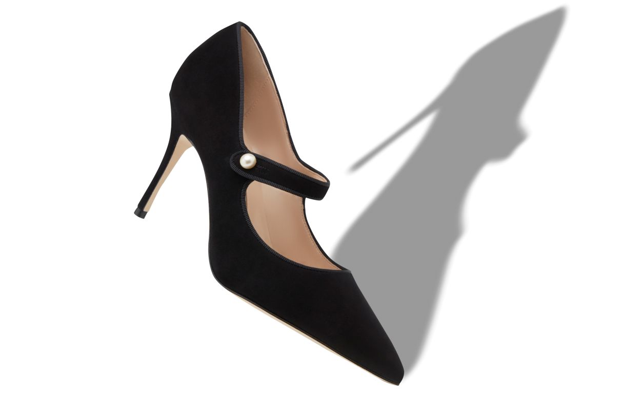 Designer Black Suede Mary Jane Pumps
 - Image small_image