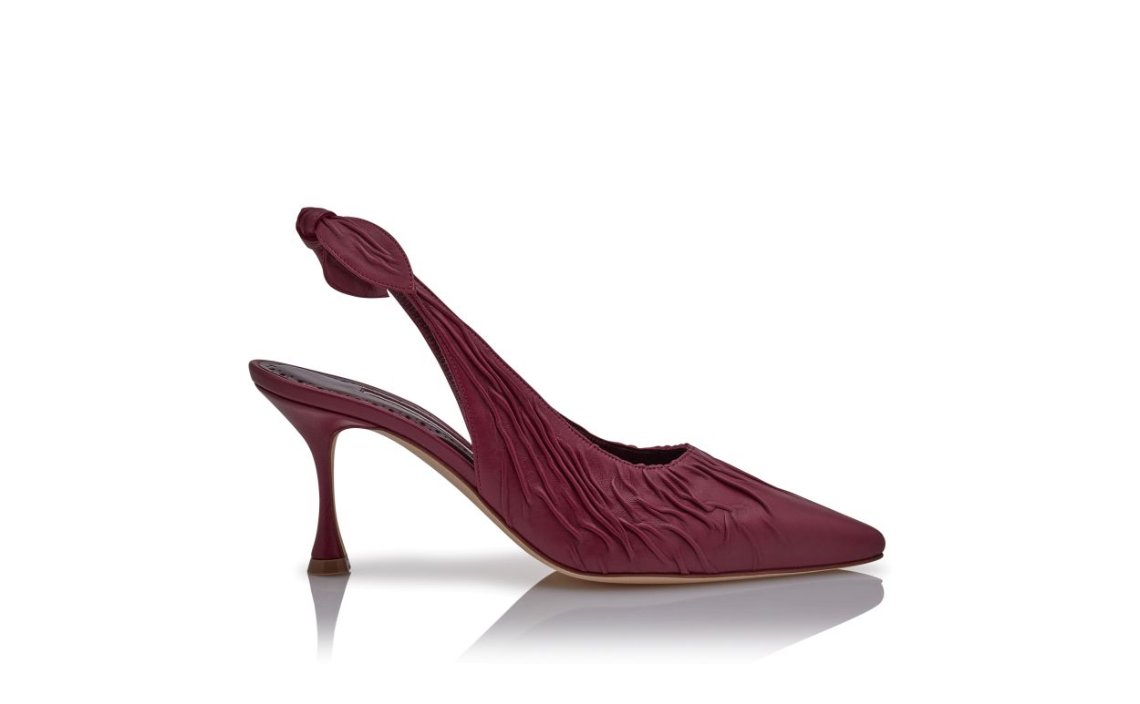 Designer Dark Red Nappa Leather Slingback Pumps - Image Side View