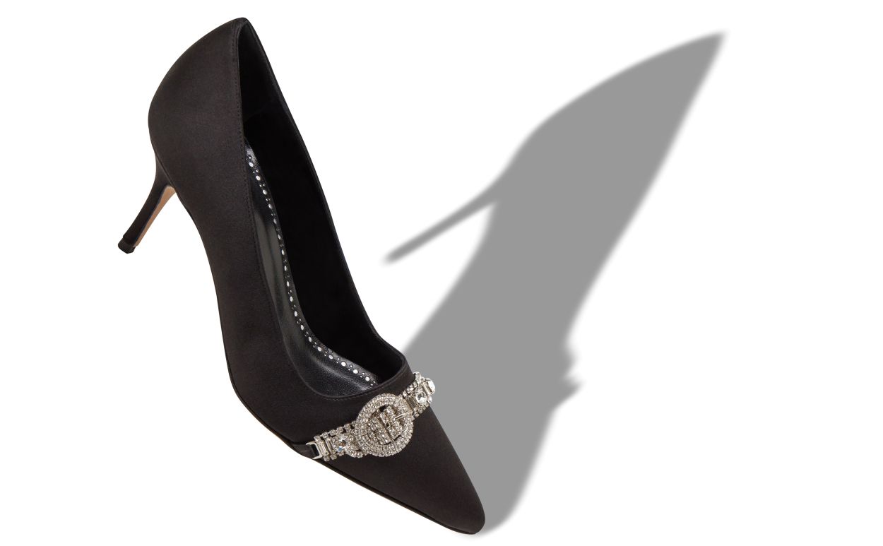 Designer Black Satin Jewel Embellished Pumps - Image small_image