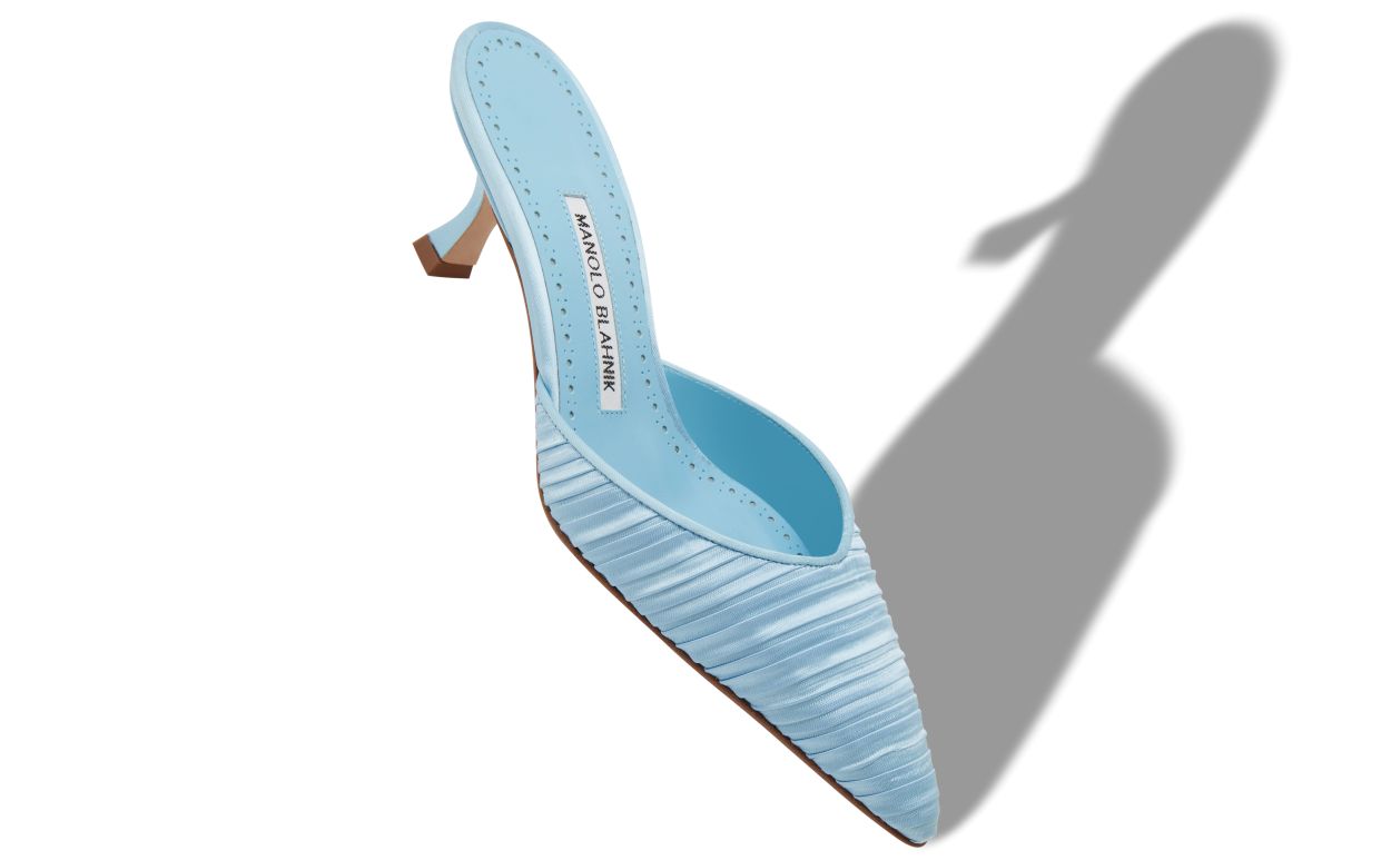 Designer Light Blue Satin Pointed Toe Mules - Image small_image