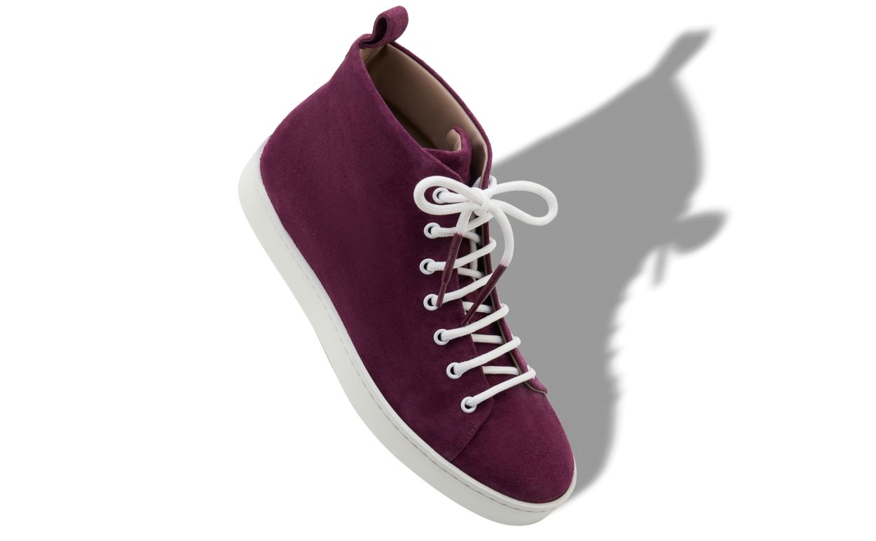 Designer Dark Purple Suede Lace-Up Sneakers - Image small_image