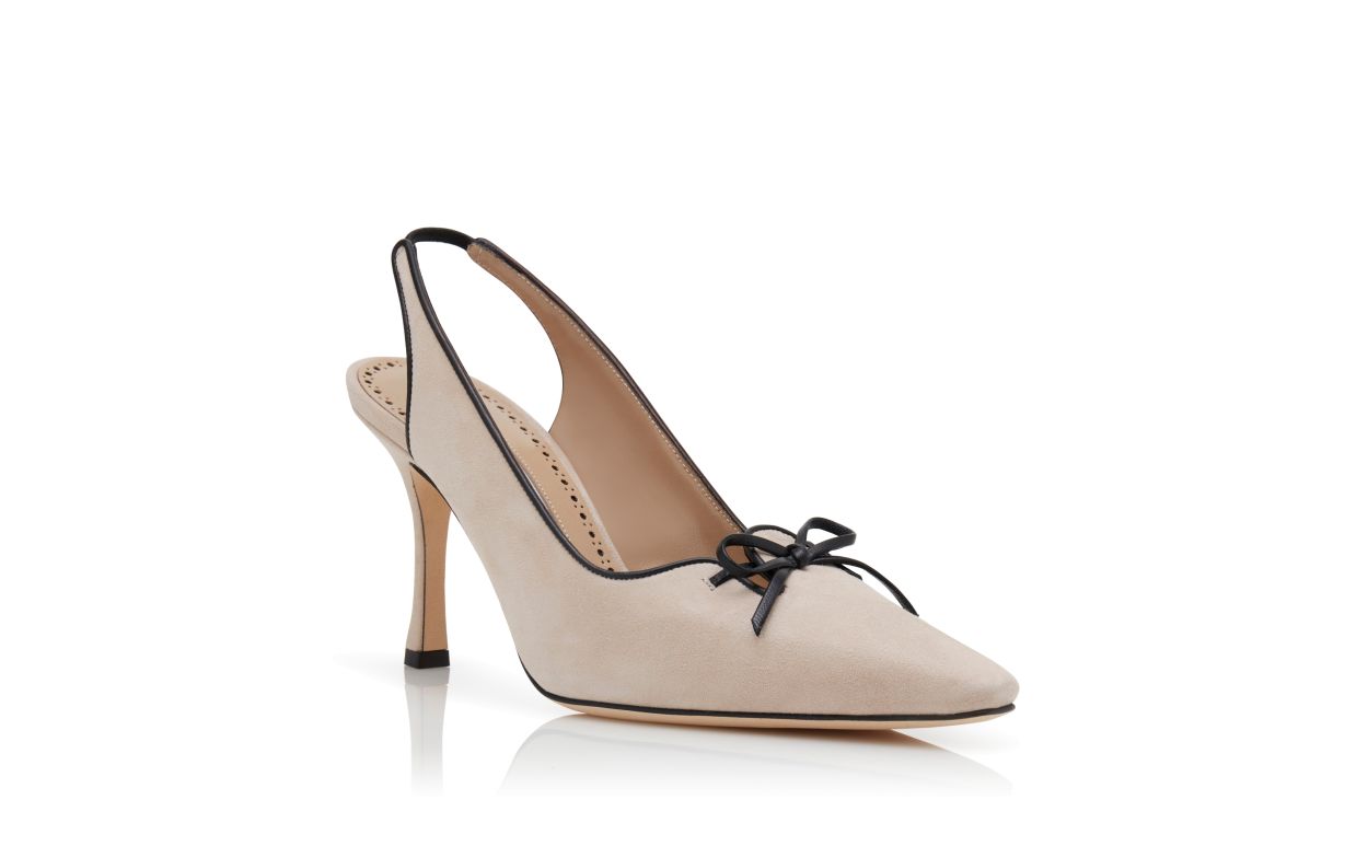 Designer Light Beige Suede Slingback Pumps - Image Upsell