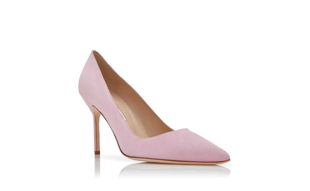 Designer Light Pink Suede Pointed Toe Pumps  - Image Upsell