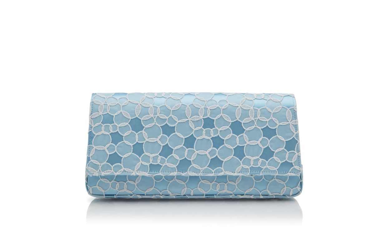 Designer Blue Satin Lace Embroidered Clutch - Image Side View