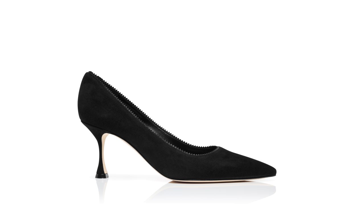 Designer Black Suede Pinking Detail Pumps - Image Side View