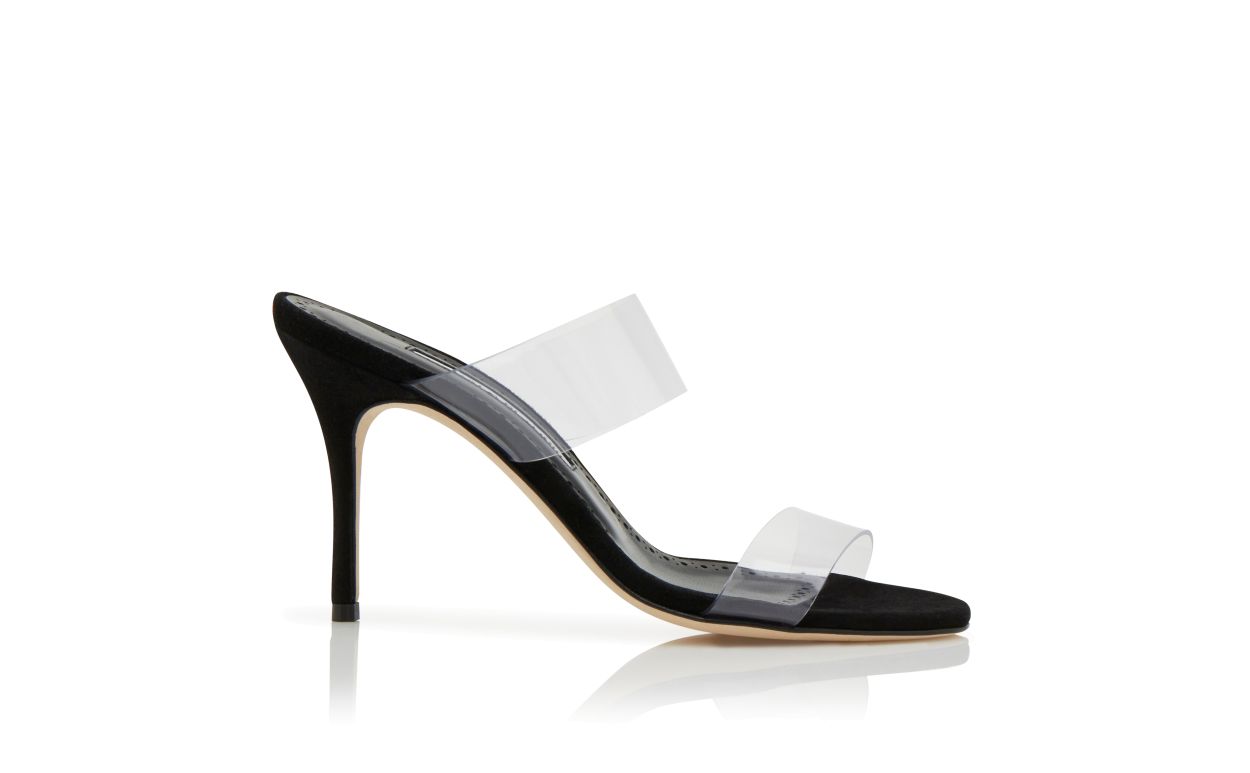 Designer Black Suede and ECO PVC Open Toe Mules - Image Side View