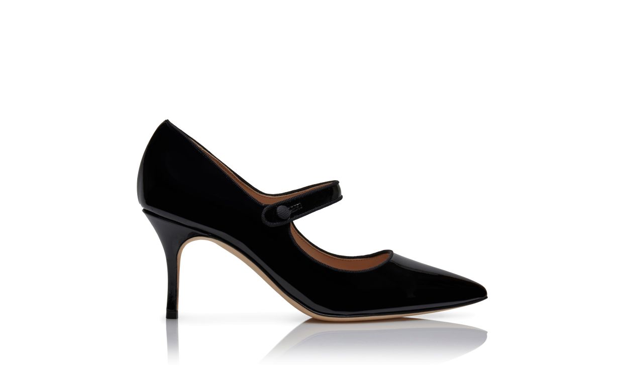 Designer Black Patent Leather Pointed Toe Pumps - Image Side View