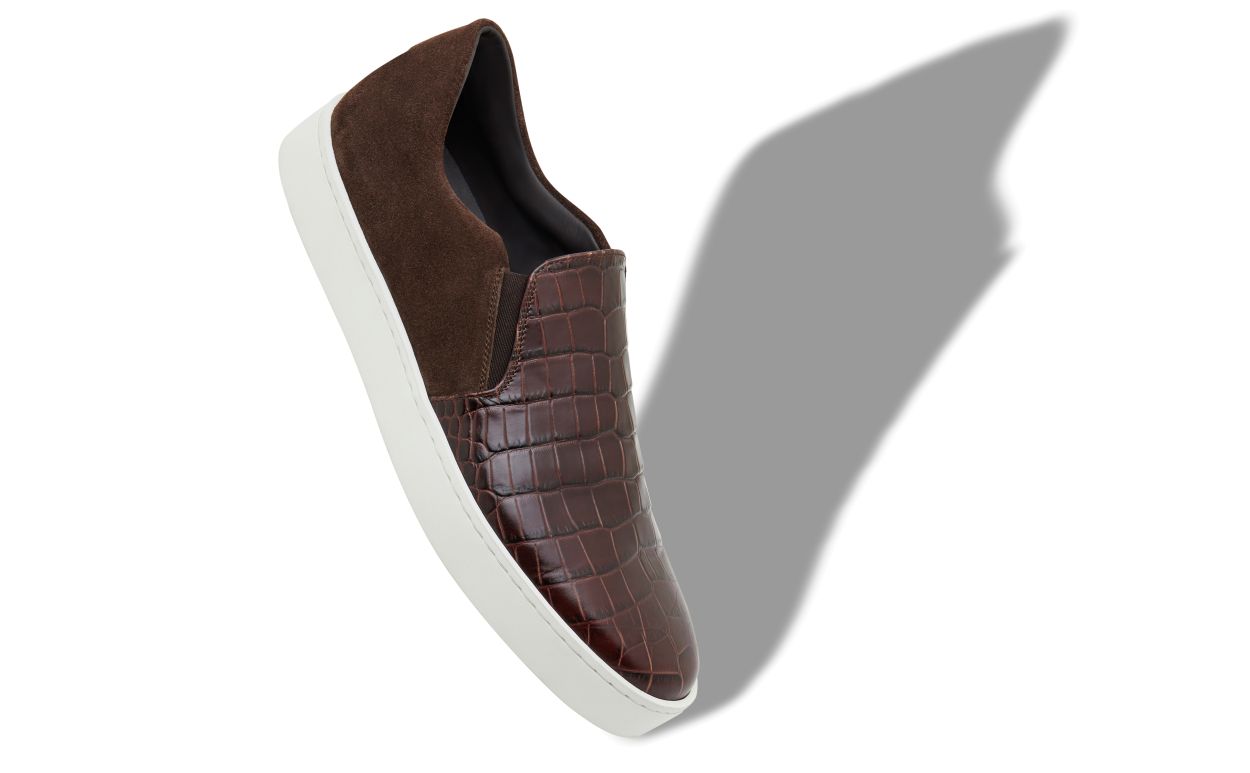 Designer Brown Suede Slip-On Sneakers  - Image small_image