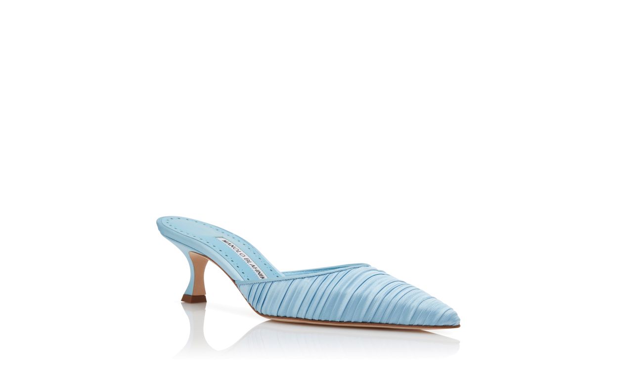 Designer Light Blue Satin Pointed Toe Mules - Image Upsell