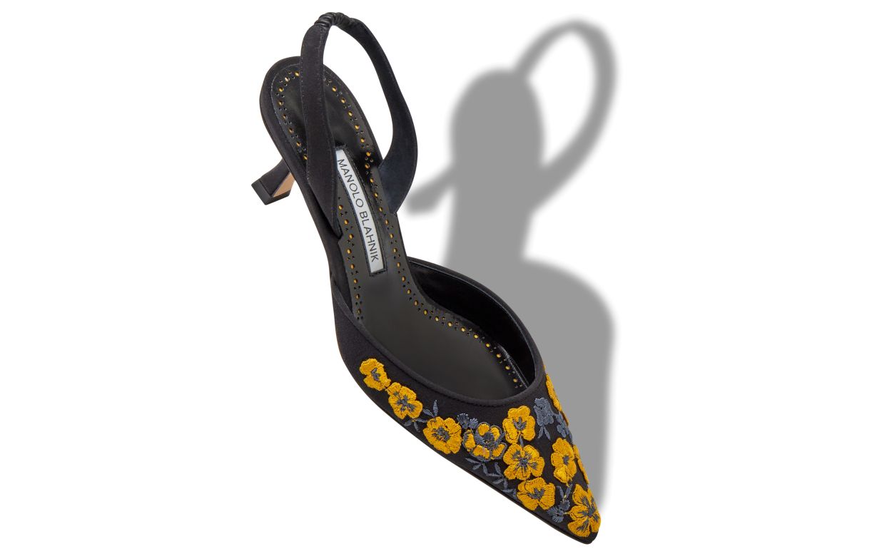 Designer Black and Yellow Silk Slingback Pumps - Image small_image