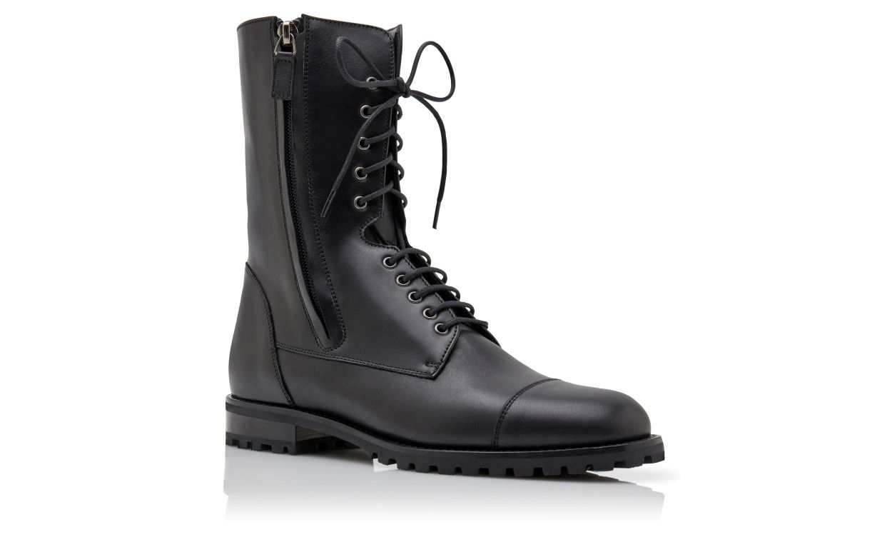 Designer Black Calf Leather Military Boots - Image Upsell