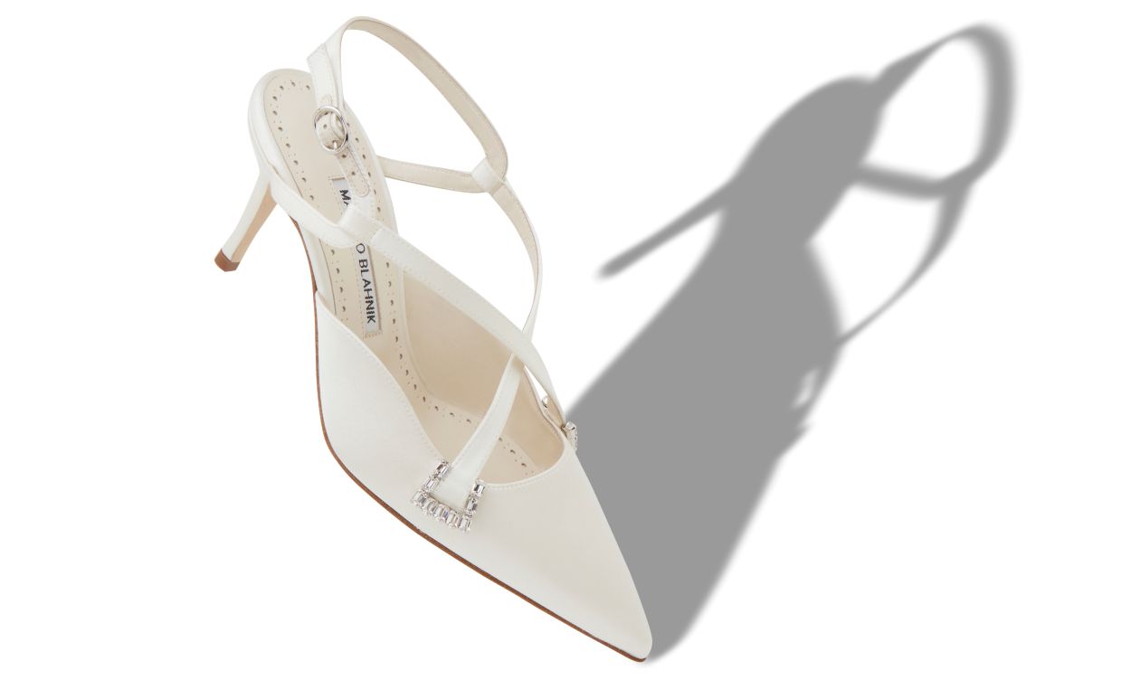 Designer Light Cream Satin Slingback Pumps - Image small_image