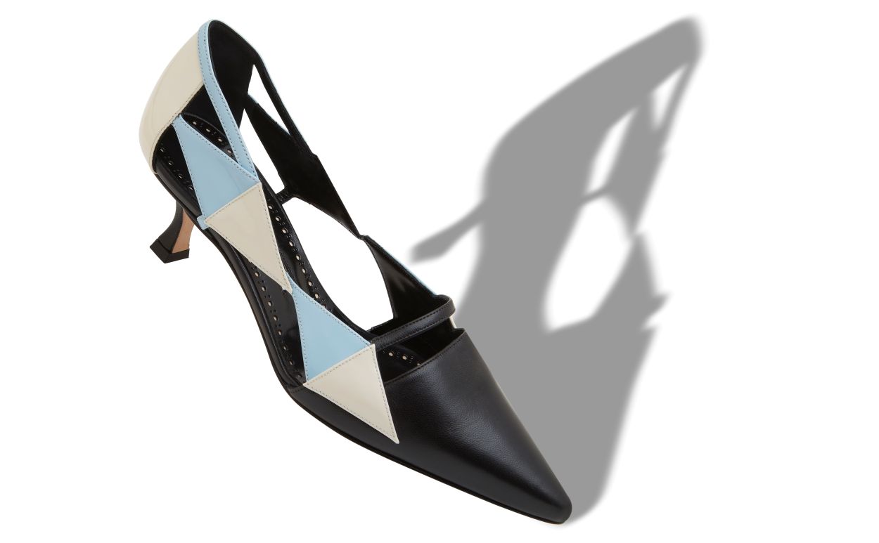 Designer Black, Cream and Blue Nappa Leather Pumps - Image small_image