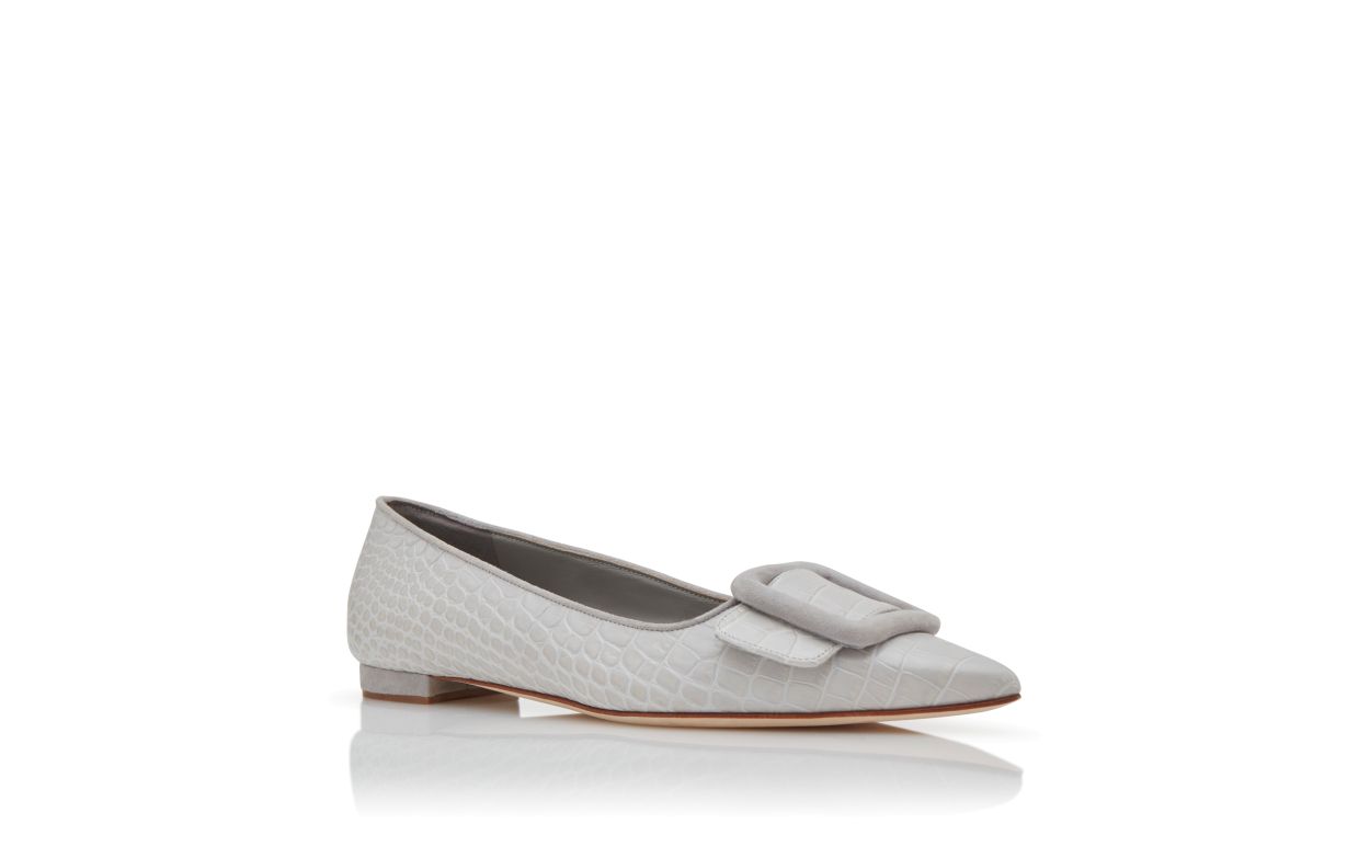 Designer Light Grey Calf Leather Flat Pumps  - Image Upsell