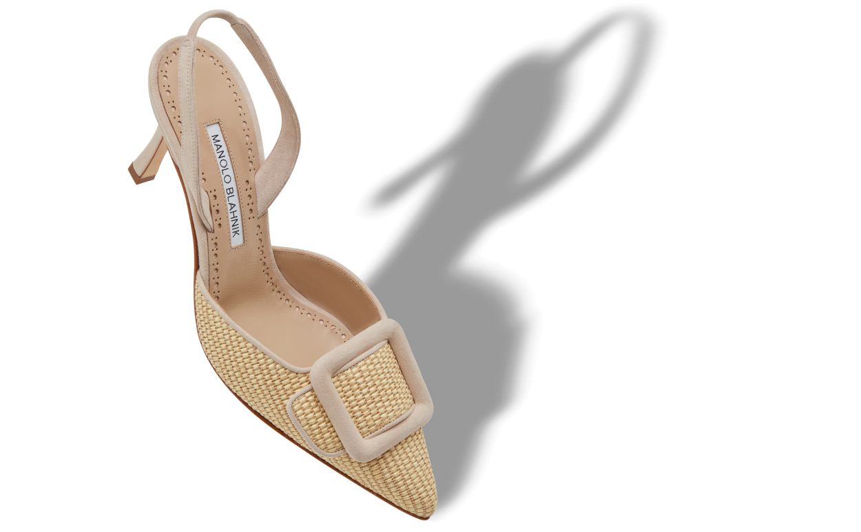 Designer Beige Raffia Buckle Detail Slingback Pumps - Image small_image