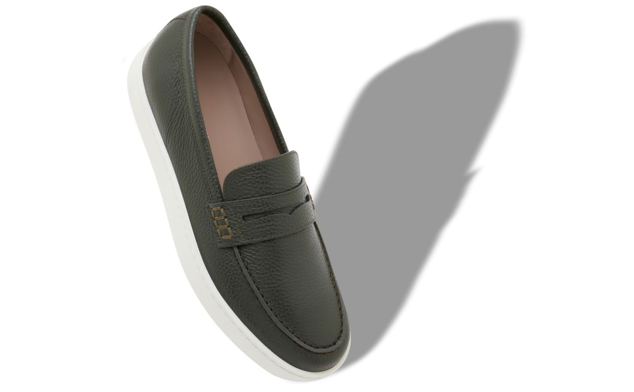 Designer Dark Green Calf Leather Slip-On Loafers - Image small_image