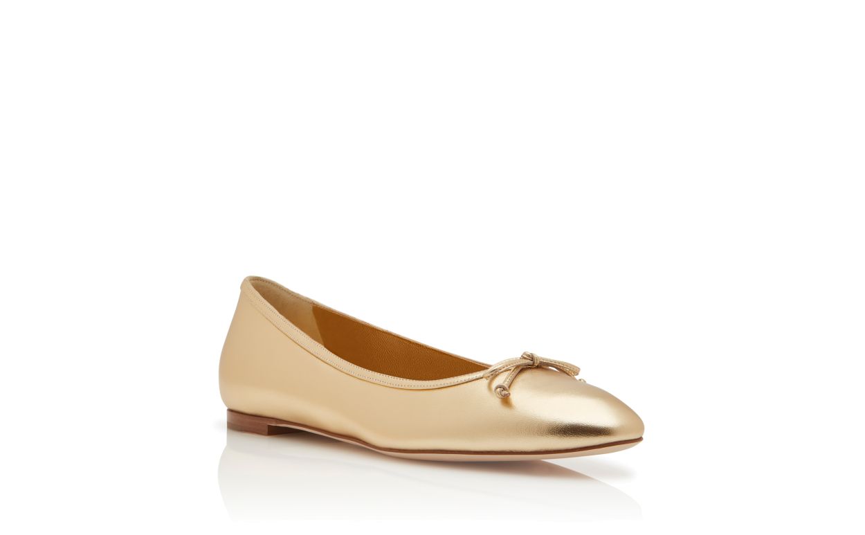 Designer Gold Nappa Leather Ballerina Flats - Image Upsell