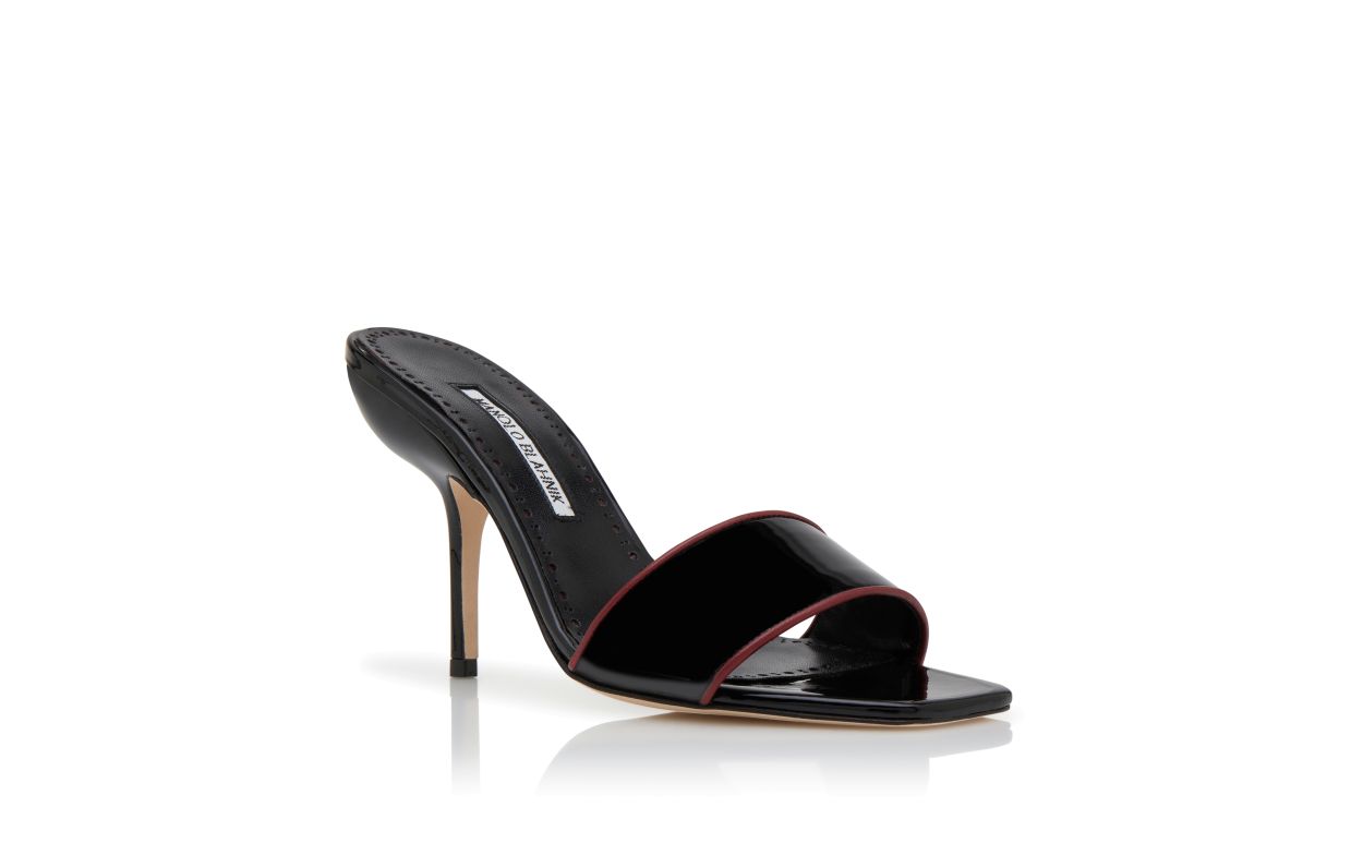 Designer Black Patent Leather Open Toe Mules  - Image Upsell