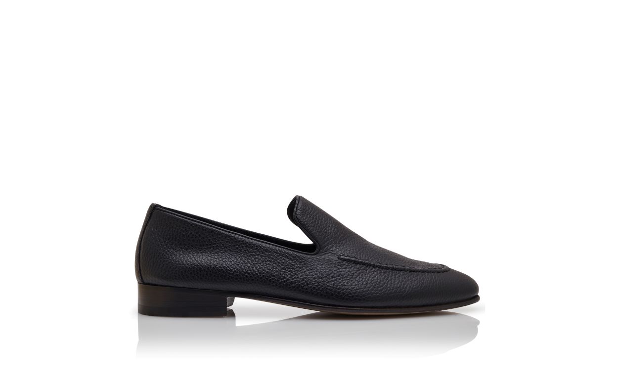 Designer Black Calf Leather Loafers  - Image Side View