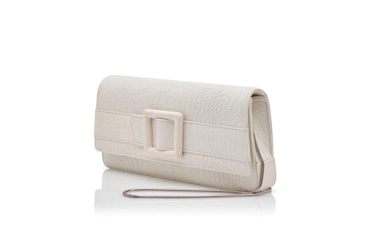 Designer Light Cream Calf Leather Buckle Clutch - Image 