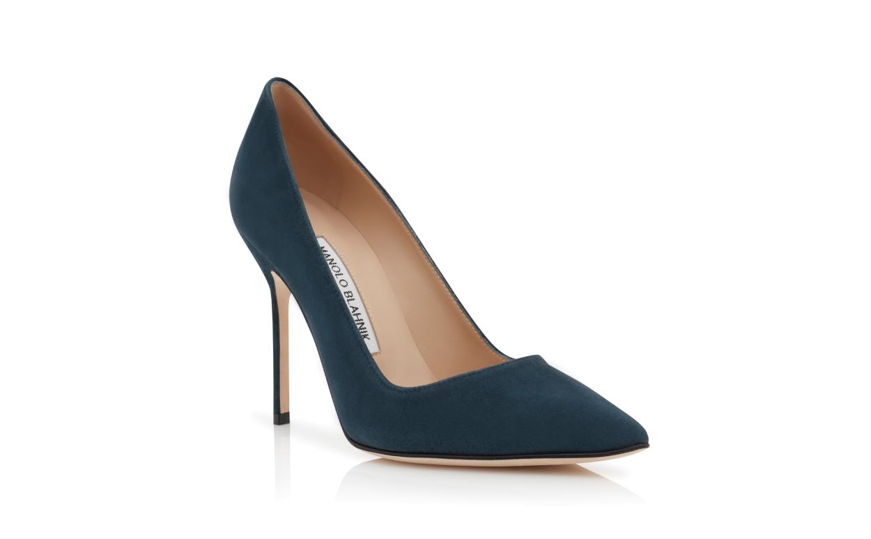 Designer Dark Blue Suede Pointed Toe Pumps - Image Upsell