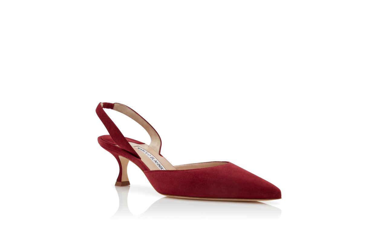 Designer Dark Red Suede Slingback Pumps - Image Upsell