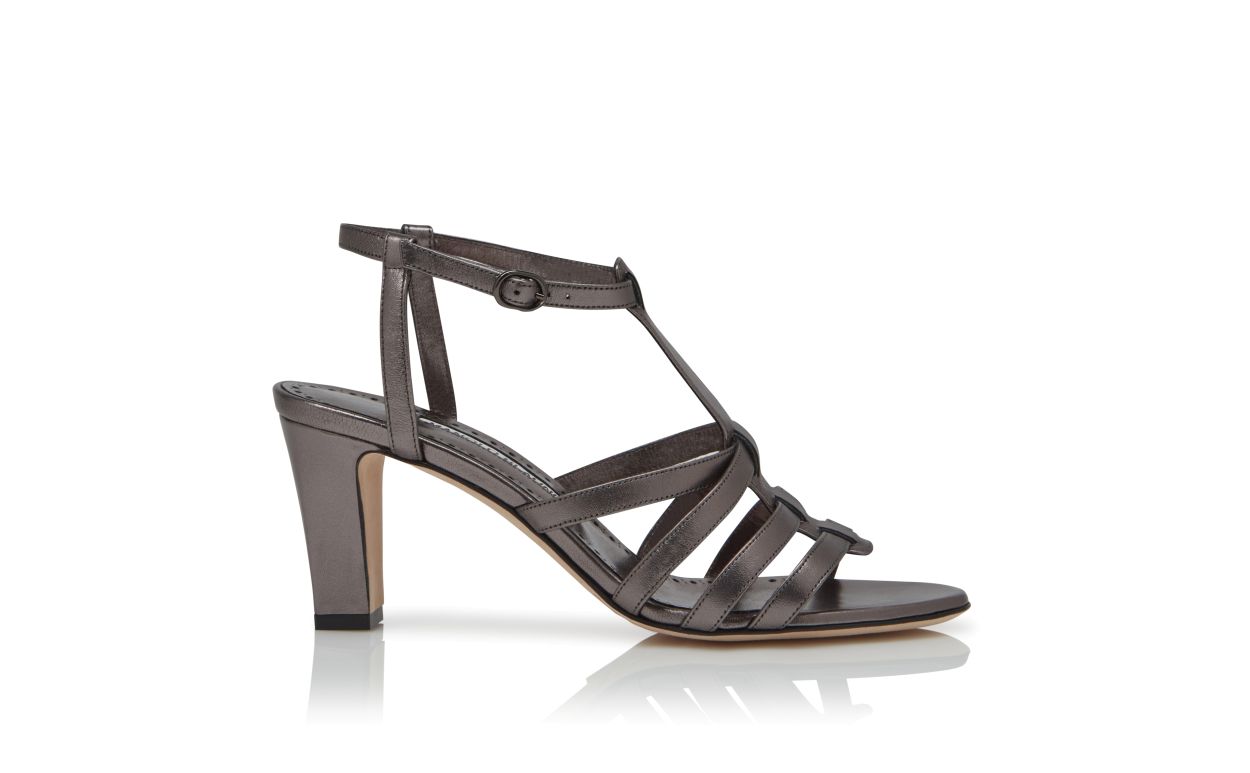 Designer Graphite Nappa Leather Ankle Strap Sandals - Image Side View