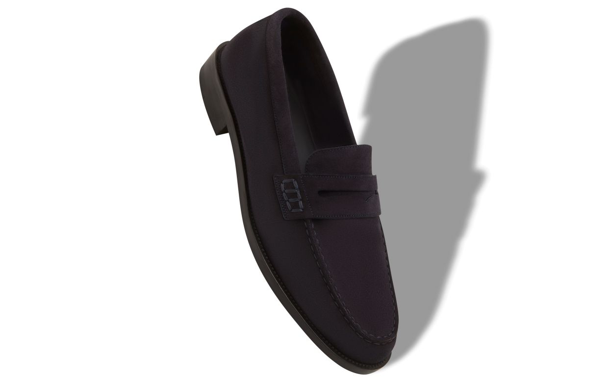 Designer Navy Blue Suede Penny Loafers  - Image small_image