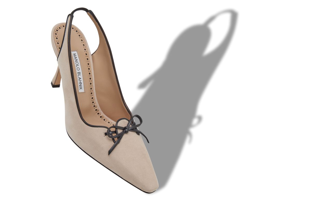 Designer Light Beige Suede Slingback Pumps - Image small_image