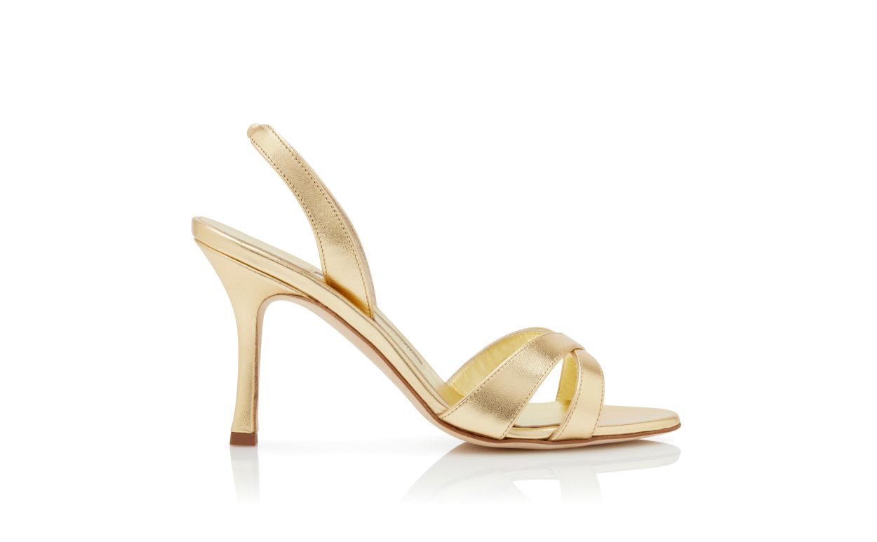 Designer Gold Nappa Leather Slingback Sandals - Image Side View