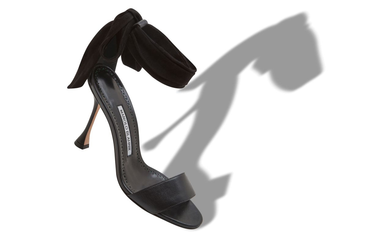 Designer Black Nappa Leather Bow Detail Sandals - Image small_image