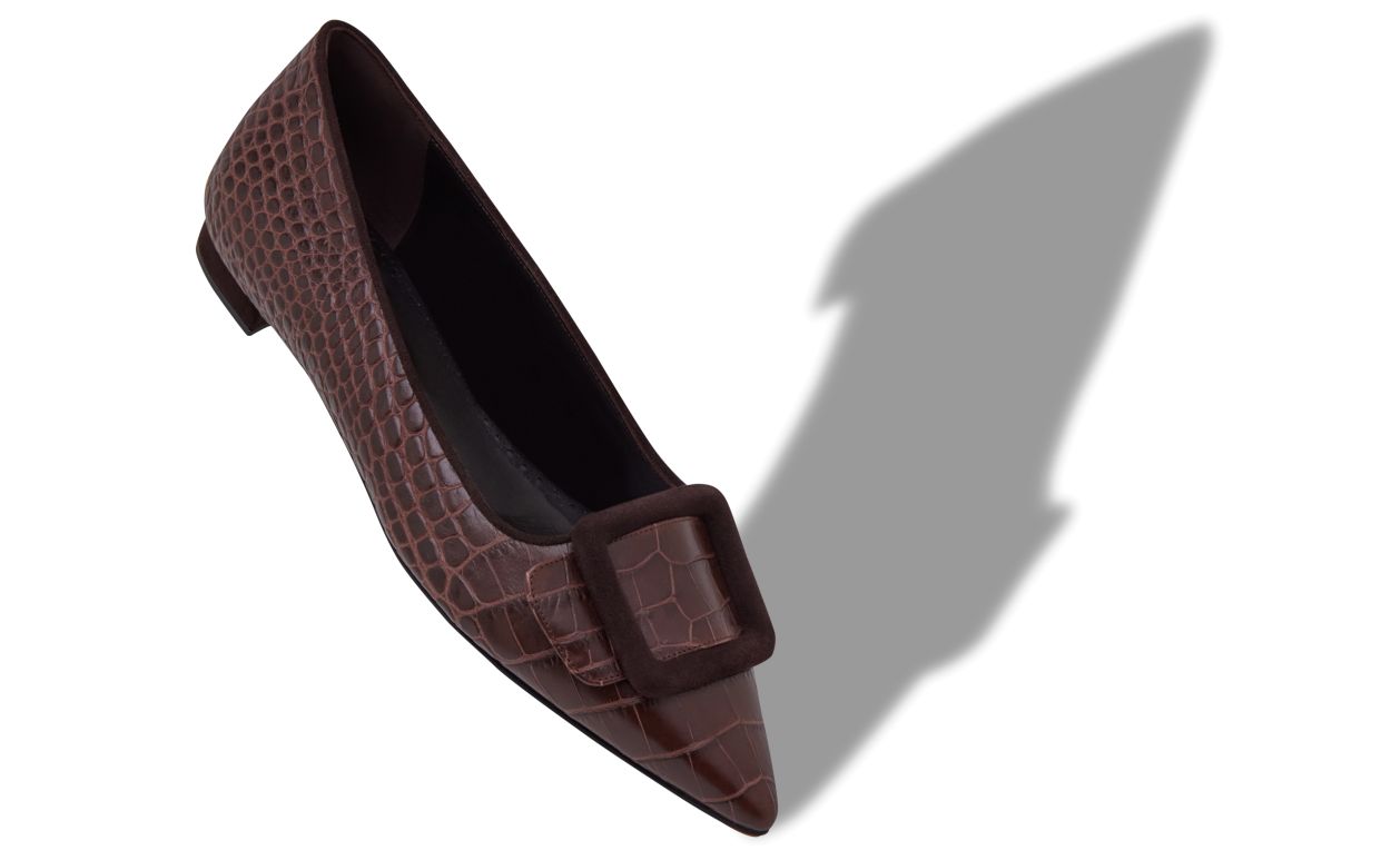 Designer Brown Calf Leather Flat Pumps  - Image small_image