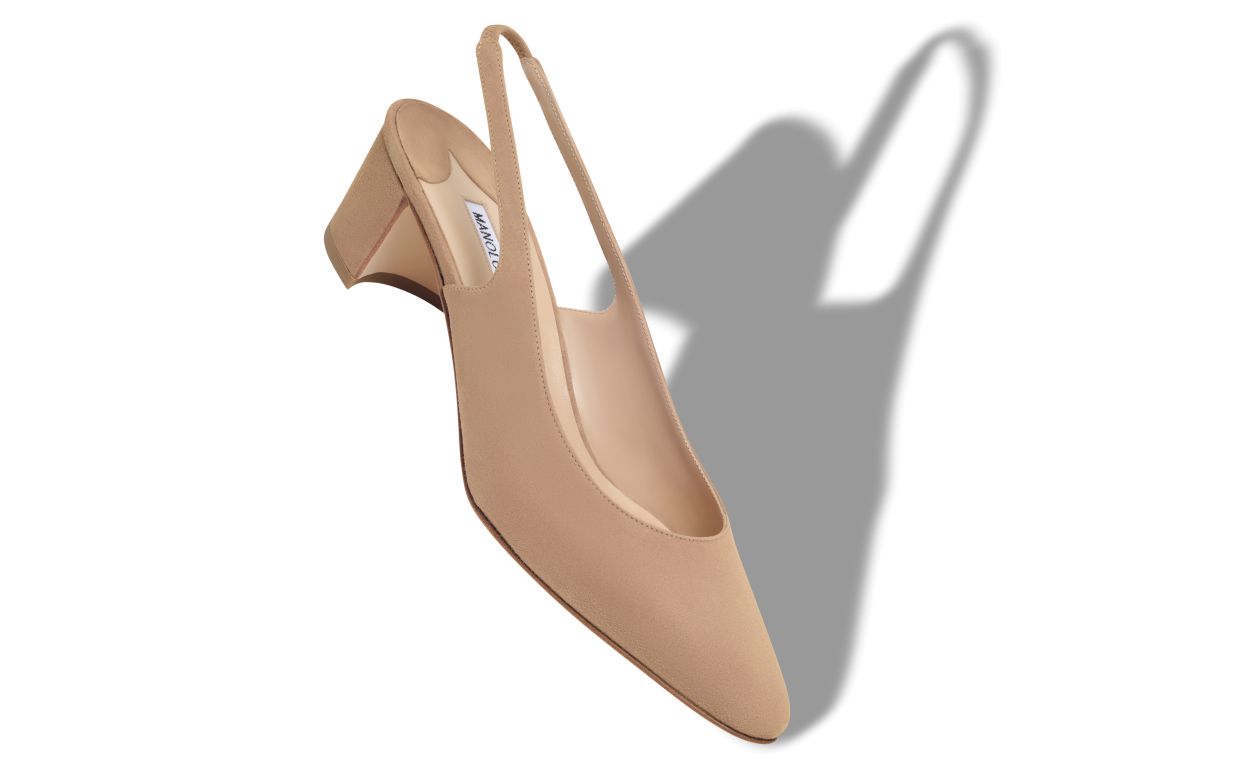 Designer Light Beige Suede Slingback Pumps  - Image small_image